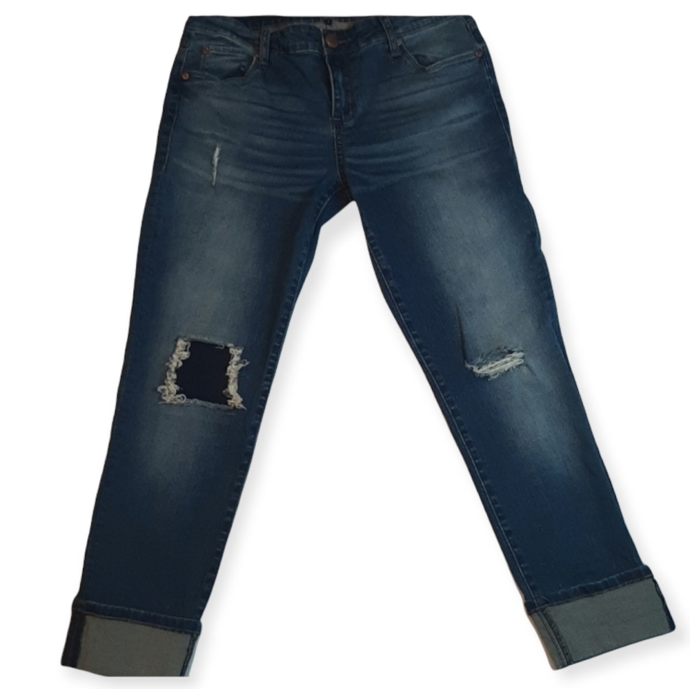 See thru soul Taylor Tomboy cuffed Jean, medium wash, size 7